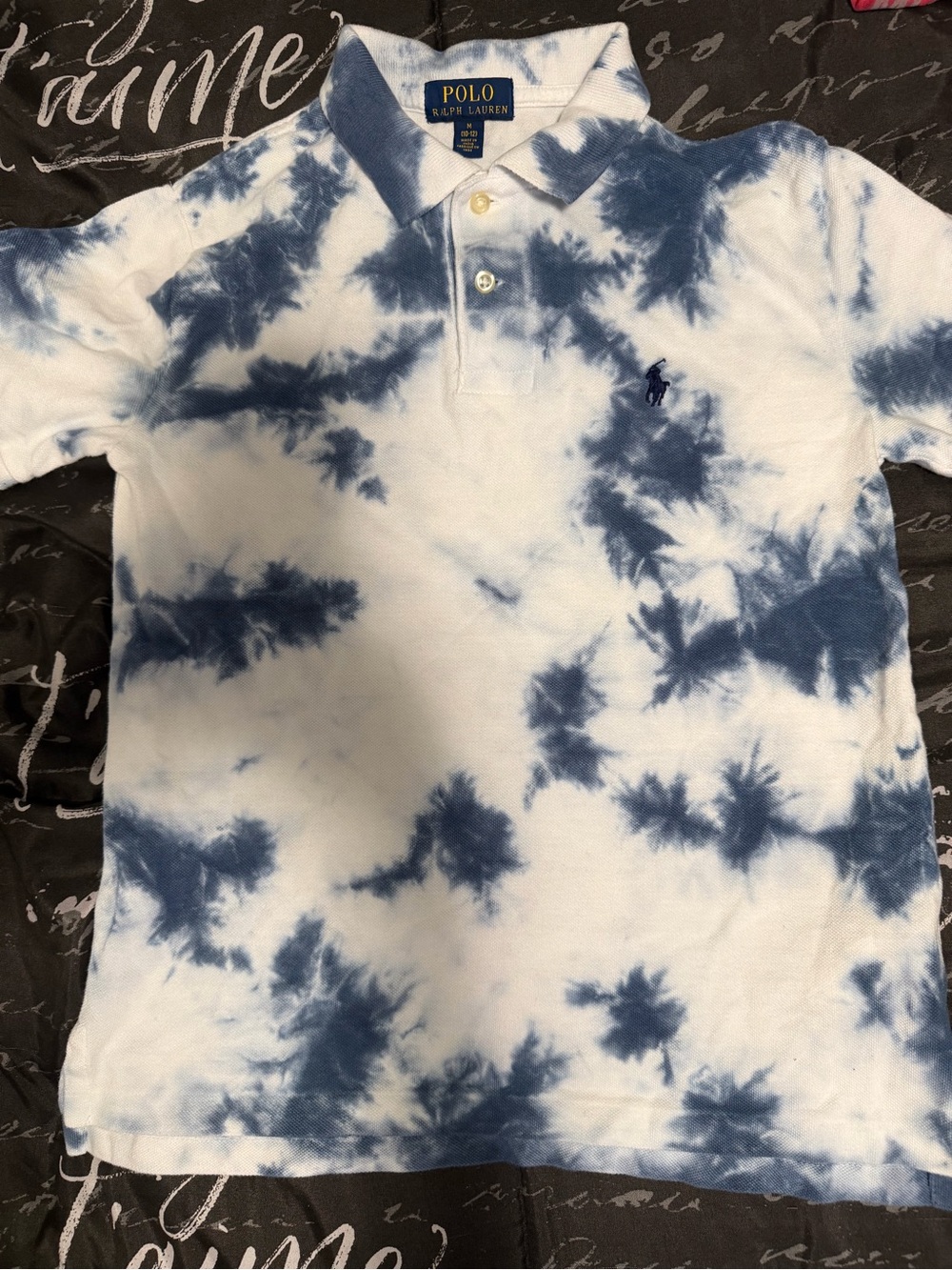 Polo by Ralph Lauren Blue and White Tie-Dye Polo Shirt